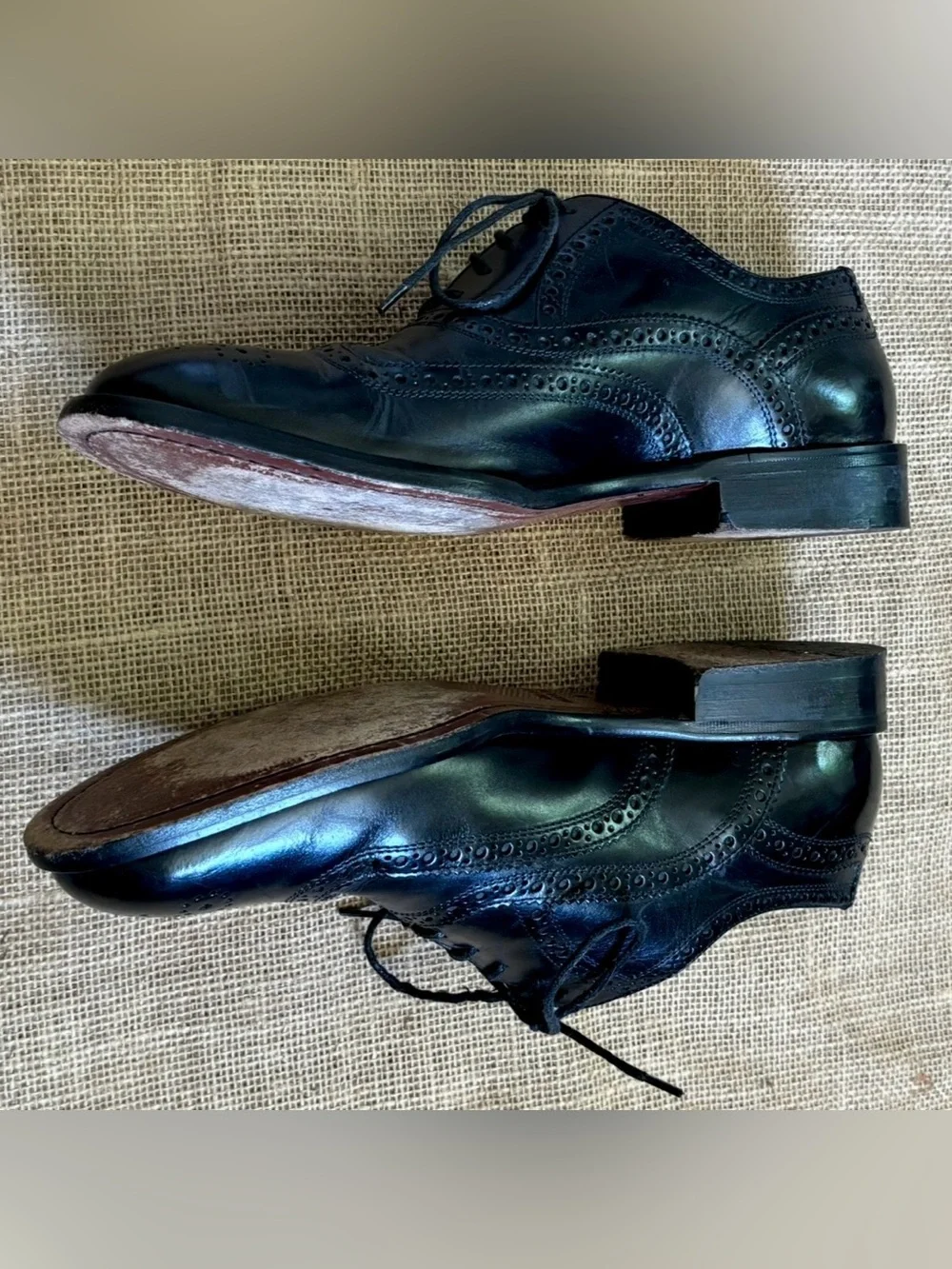 Bostonian Black Leather Wingtip Oxfords Shoes Sz 9 M Made In Italy AS IS READ